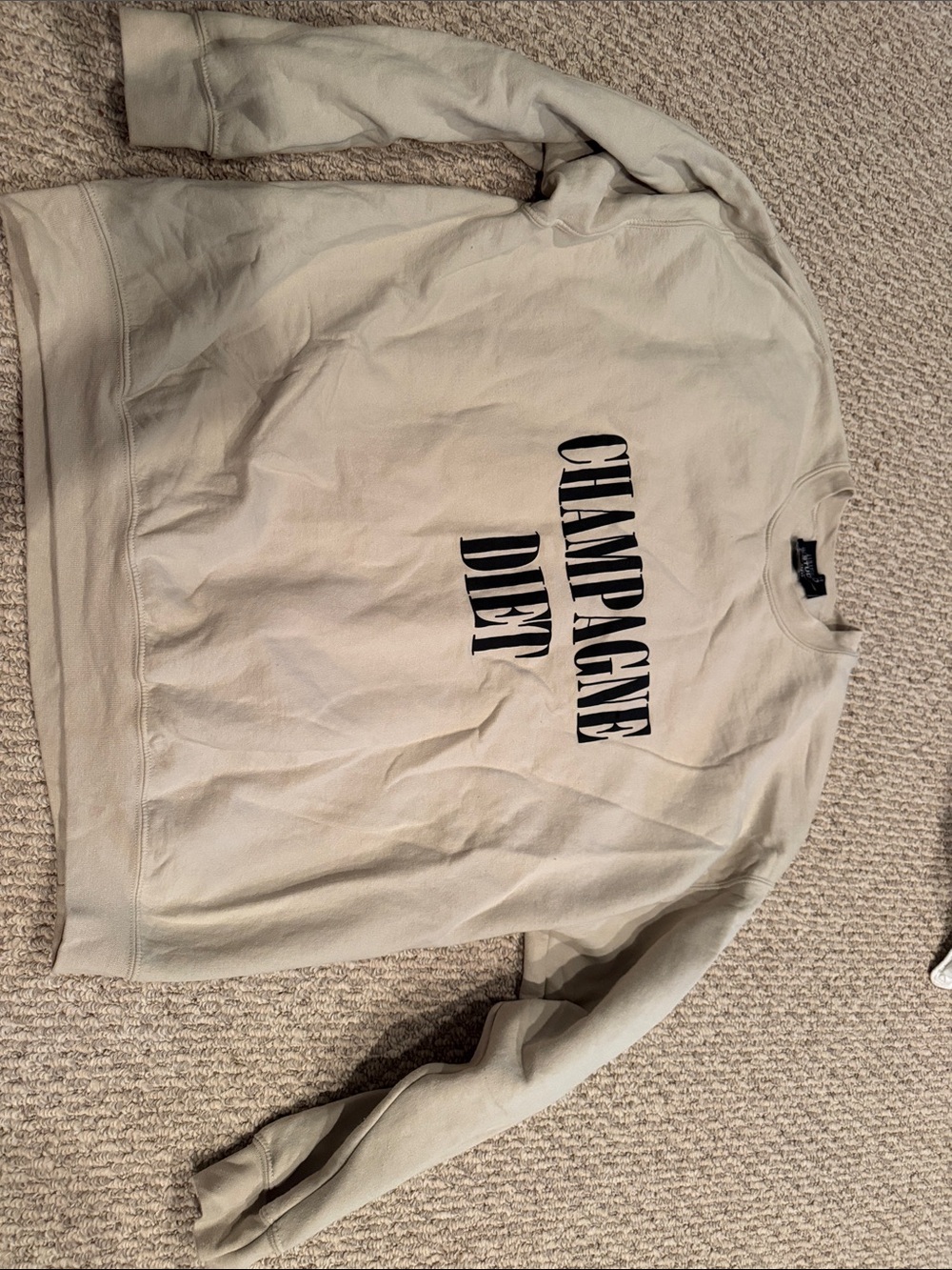 Champagne Crewneck Sweatshirt with Black Vertical Logo - Cream